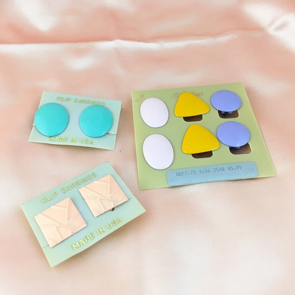 Vintage 80s Clip-on Pastel Earrings - Picture 2 of 3